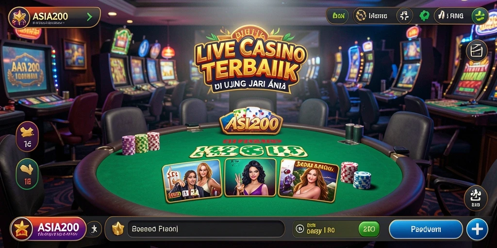 Screenshot gameplay ASIA200 yang menampilkan dealer langsung dan suasana kasino.