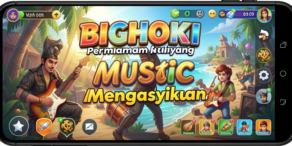 Screenshot gameplay BIGHOKI menampilkan interaksi menyenangkan dalam bernyanyi.