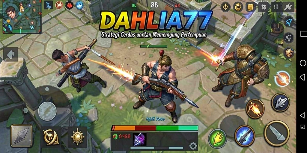 Screenshot utama <strong>DAHLIA77</strong> menampilkan aksi pertempuran strategi yang intens.