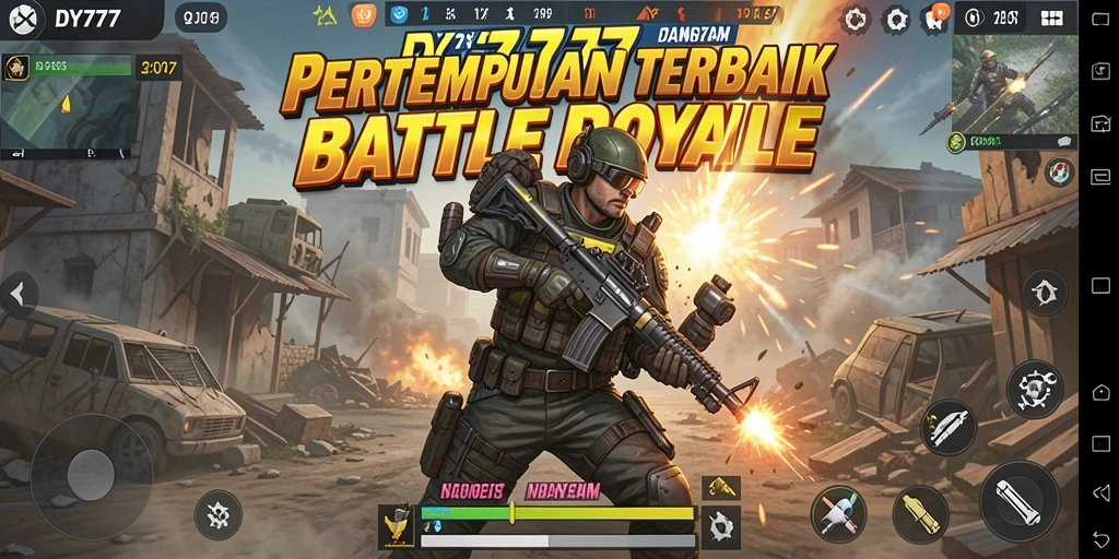 Tampilan gameplay seru di DY777 dengan pertempuran intens Battle Royale.