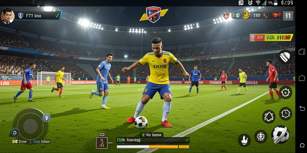 Tampilan gameplay F7F7 yang menampilkan aksi sepak bola seru.