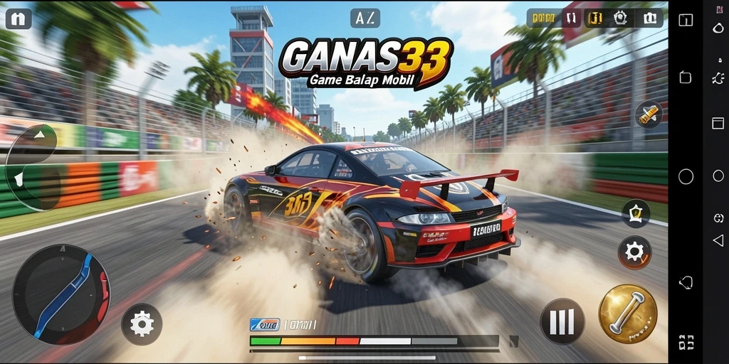 Tangkapan layar gameplay GANAS33: aksi balapan seru dan mendebarkan.