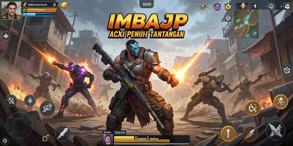 Tampilan gameplay seru dari IMBAJP saat bertarung di arena.