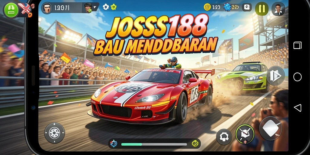 Screenshot gameplay JOSS188 menunjukkan aksi balap yang mendebarkan.