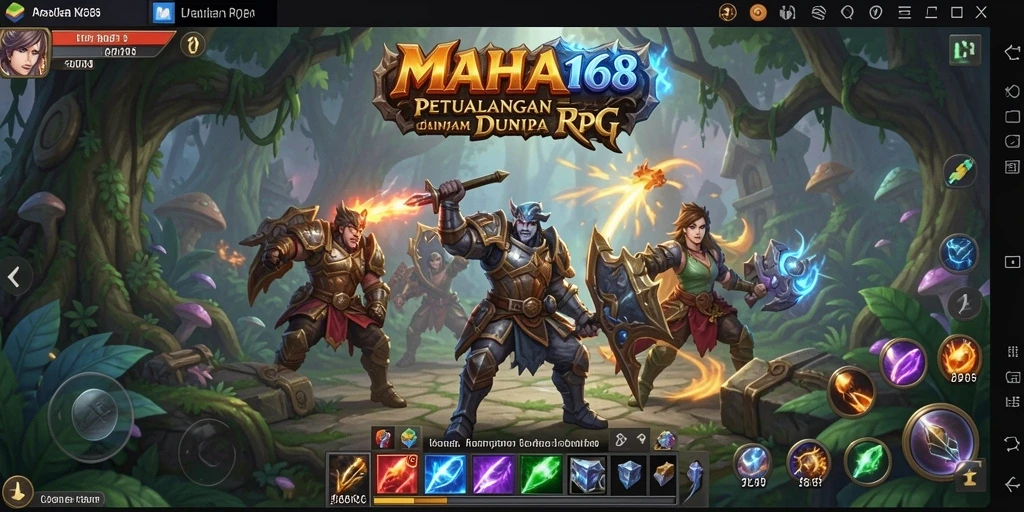 Screenshot gameplay MAHA168 yang menunjukkan karakter dalam pertempuran epik.
