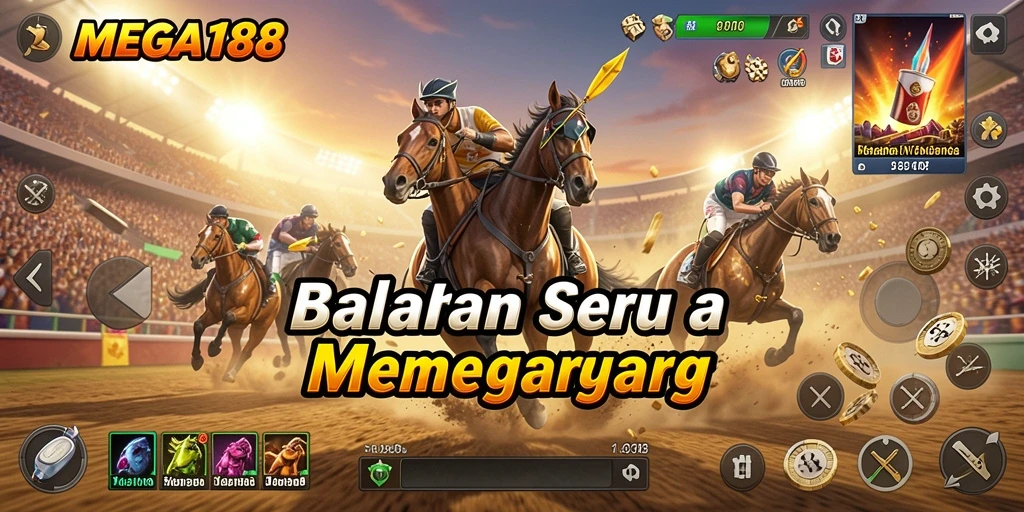 Screenshot gameplay MEGA188 menunjukkan aksi balapan seru.