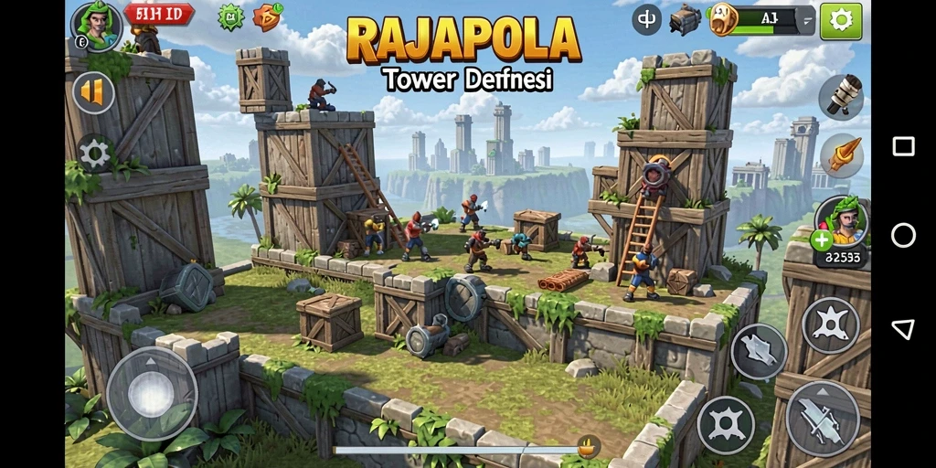 Tampilkan gameplay seru dari RAJAPOLA yang penuh strategi Tower Defense.