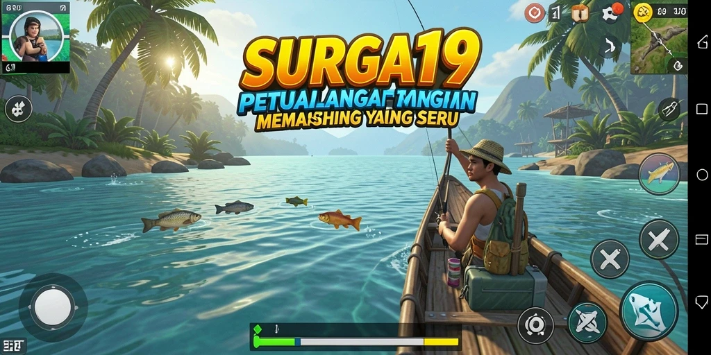 Tampilan gameplay SURGA19 yang menampilkan aksi memancing yang mendebarkan.
