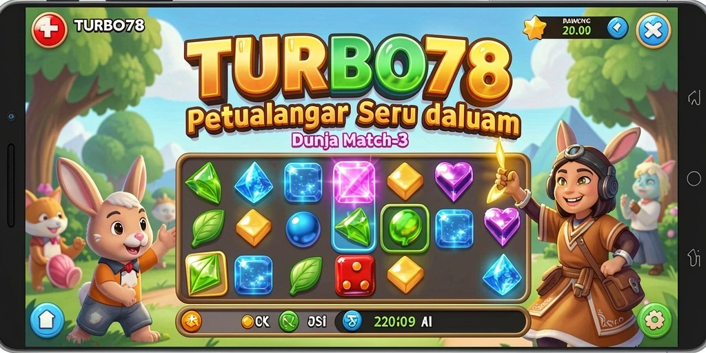 Gameplay Match-3 yang menantang dengan grafis menarik di TURBO78.